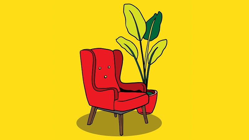 illustration-cozy-red-armchair-with-plant-beside-it