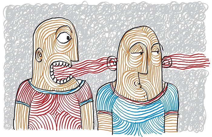 drawing-of-two-people-with-different-moods-talking