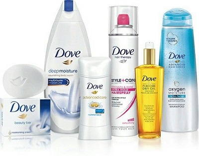 Dove women products packaging in bright colors