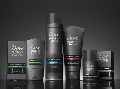 dove men+care products packaging in dark black